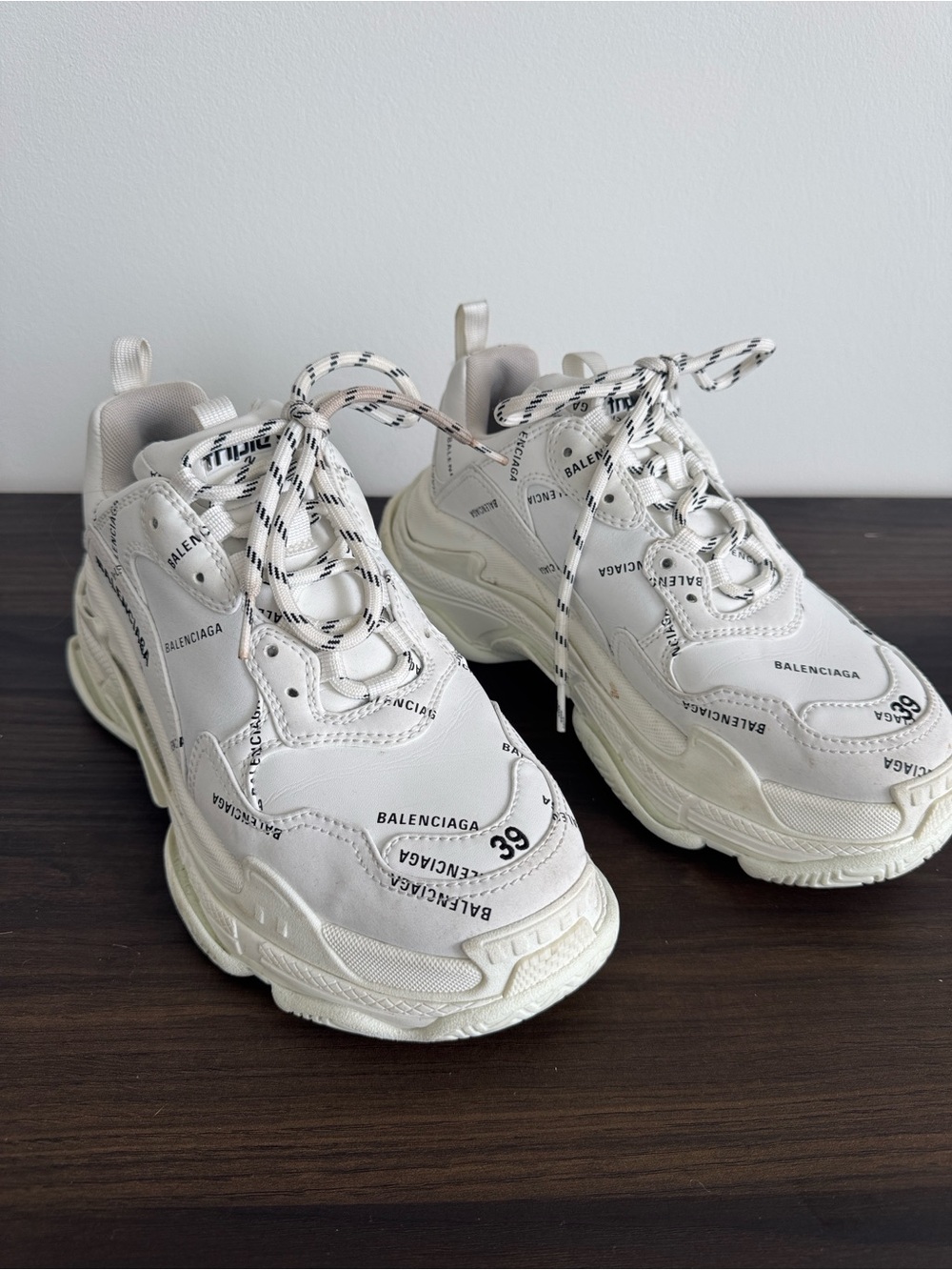 Balenciaga Mens Triple S White Logo Sneakers